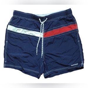 Vintage Tommy Hilfiger Men's XL Lined Blue Flag Nylon Swim Shorts EUC